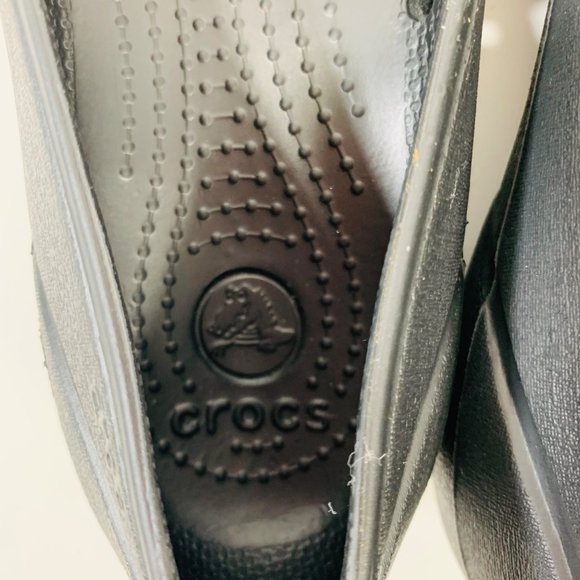 Crocs Slip On Ballet Flats Shoes Size 8 Matte Black Mirror Cap Toe Comfort - Picture 7 of 12